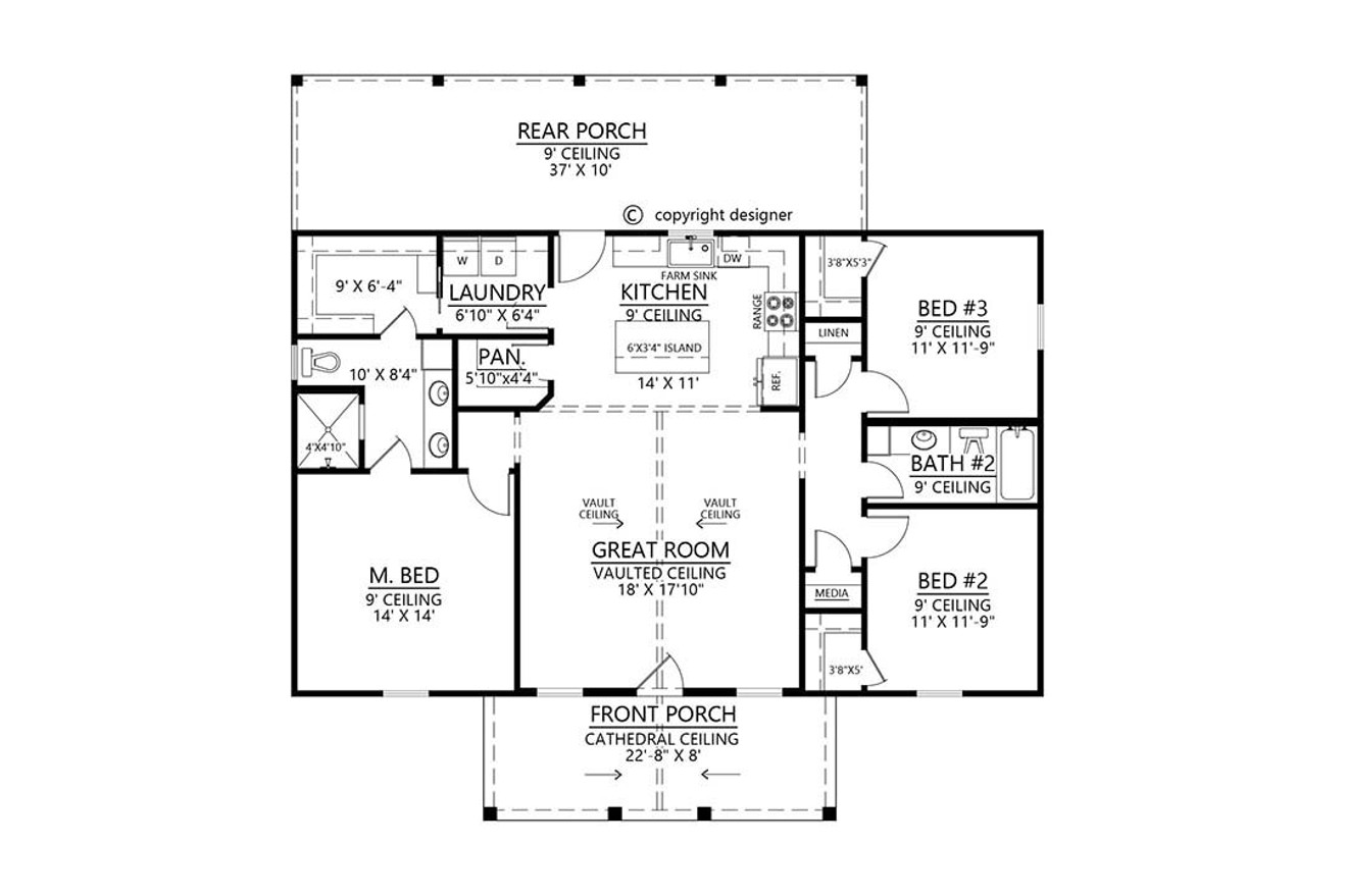 Farmhouse House Plan - Red Oak 41220 - 1st Floor Plan