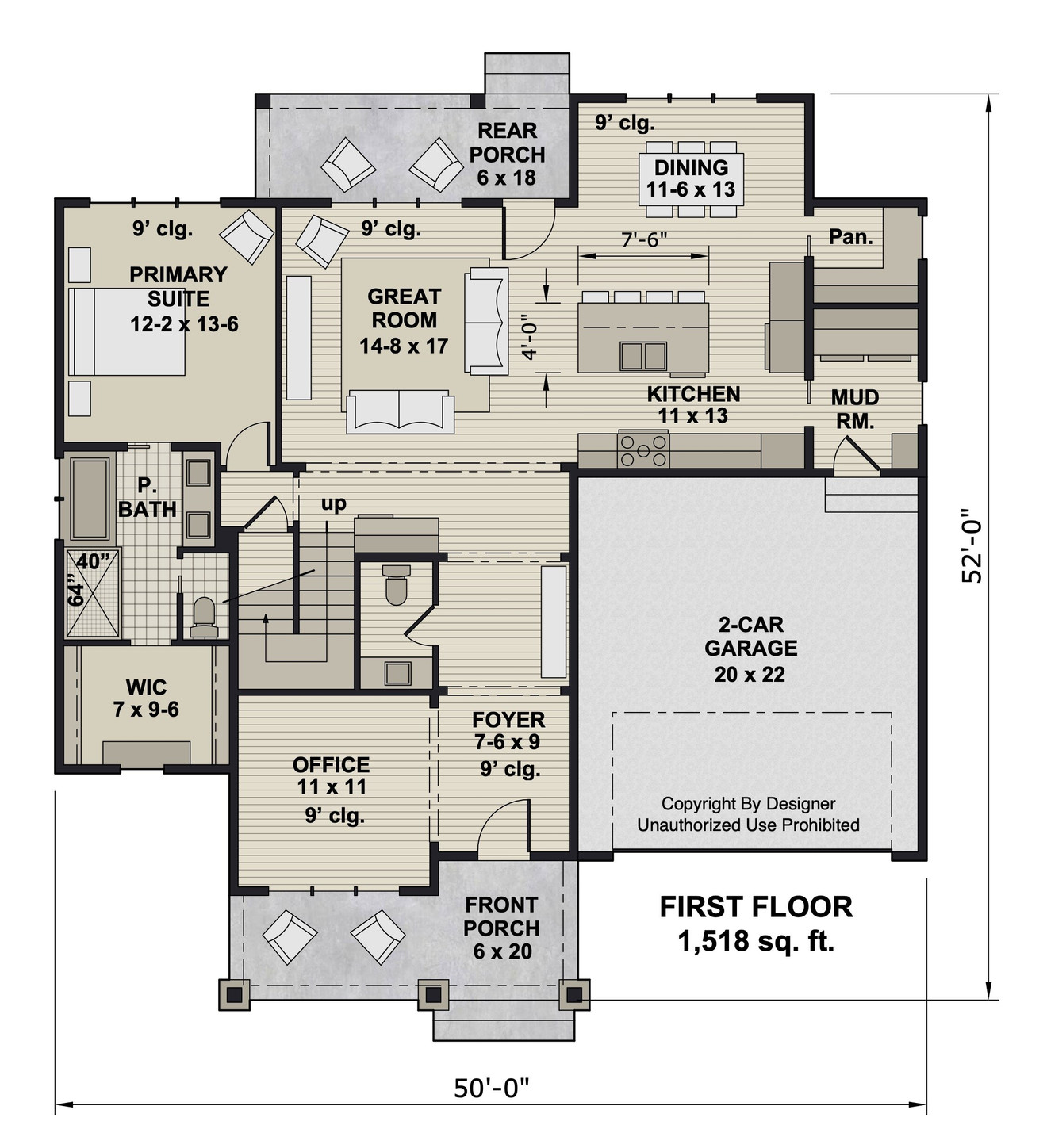 Craftsman House Plan - Foxworth 87356 - 1st Floor Plan