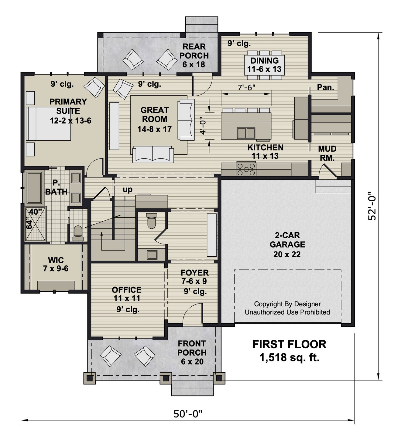 Craftsman House Plan - Teakwood 43729 - 1st Floor Plan