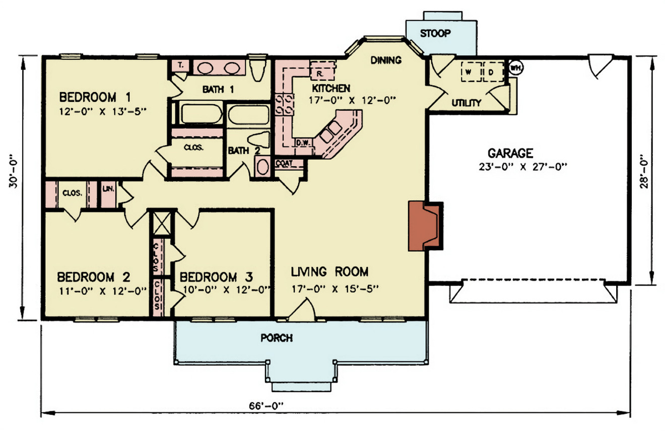 Ranch House Plan - Craig 2 64705 - 1st Floor Plan