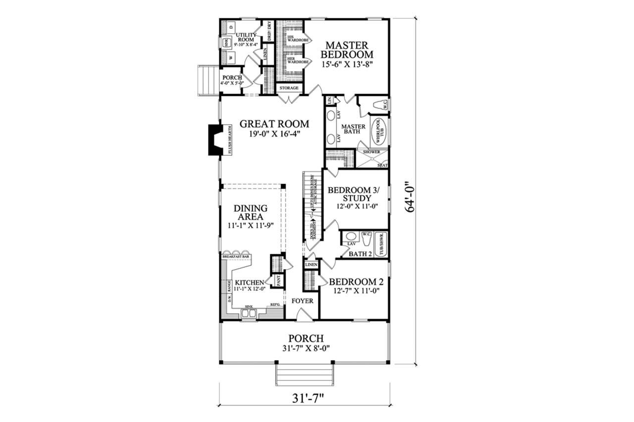 Cottage House Plan - Whistlin' Dixie 68742 - 1st Floor Plan