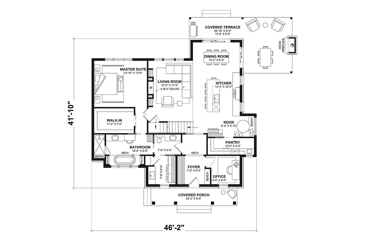 Cottage House Plan - Elliot 51420 - 1st Floor Plan
