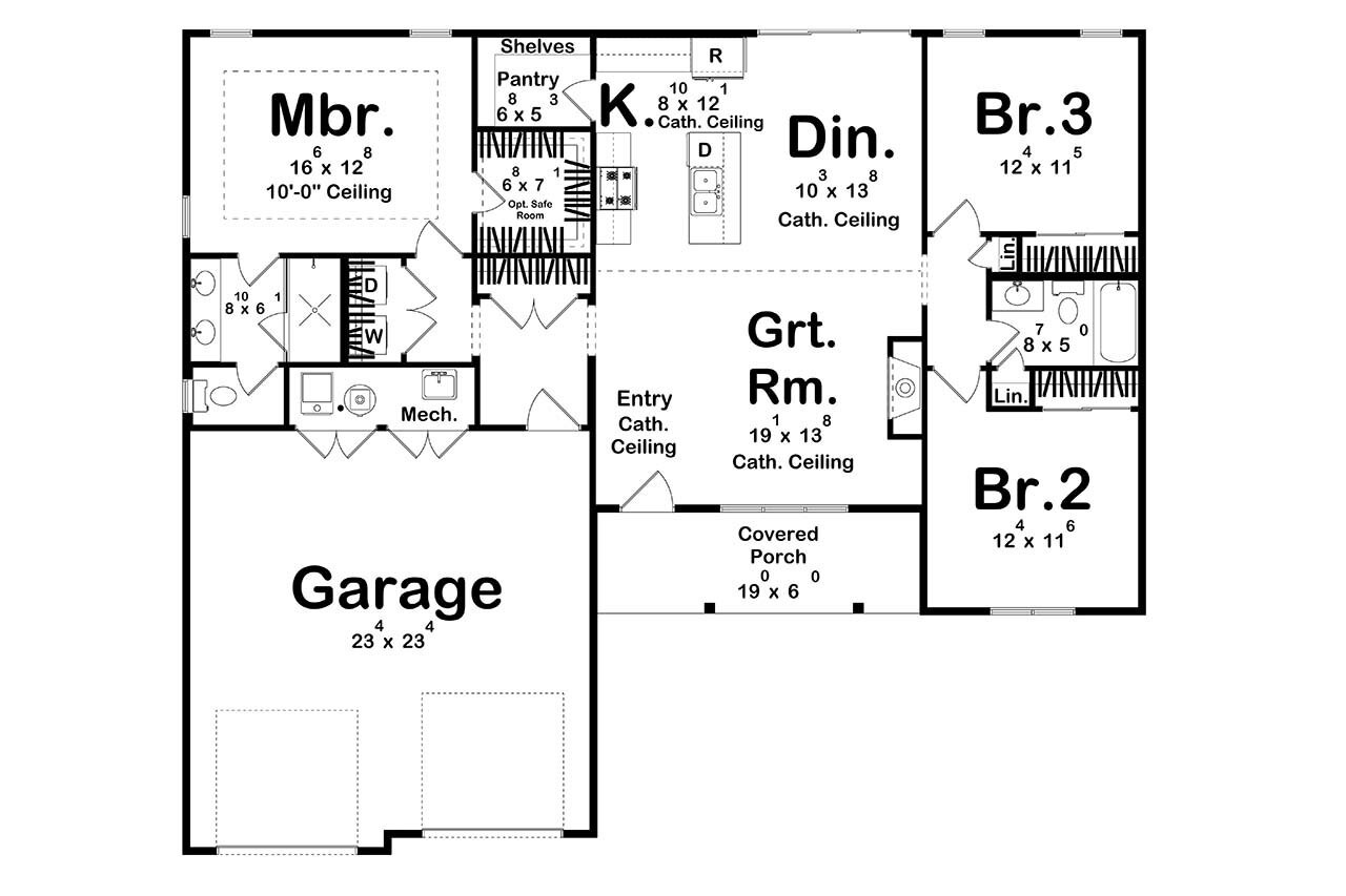 Ranch House Plan - Curtis Woods 38201 - 1st Floor Plan