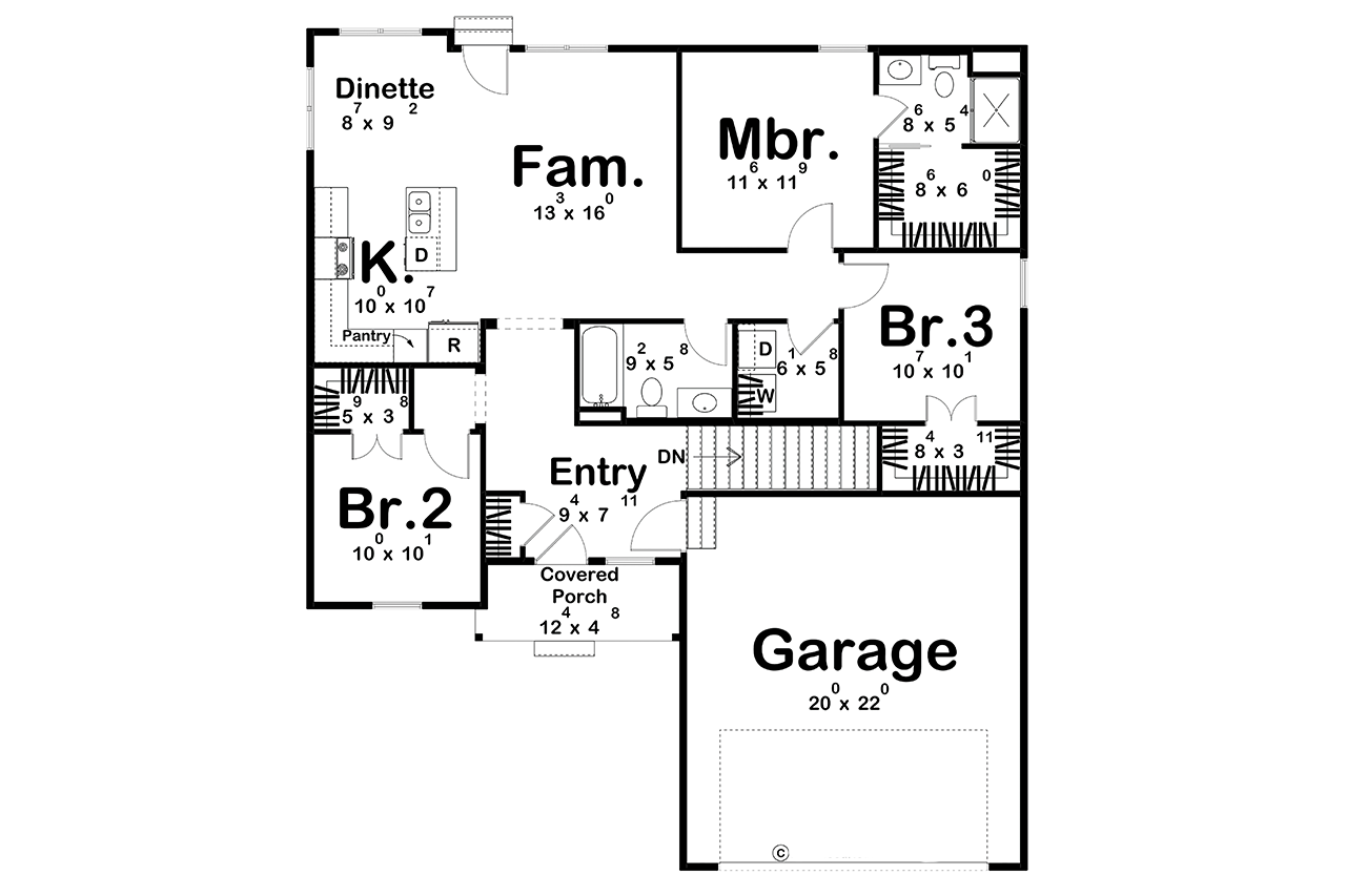 Ranch House Plan - Beckley 64946 - 1st Floor Plan