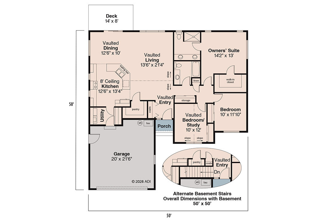 Ranch House Plan - Rexburg 74127 - 1st Floor Plan