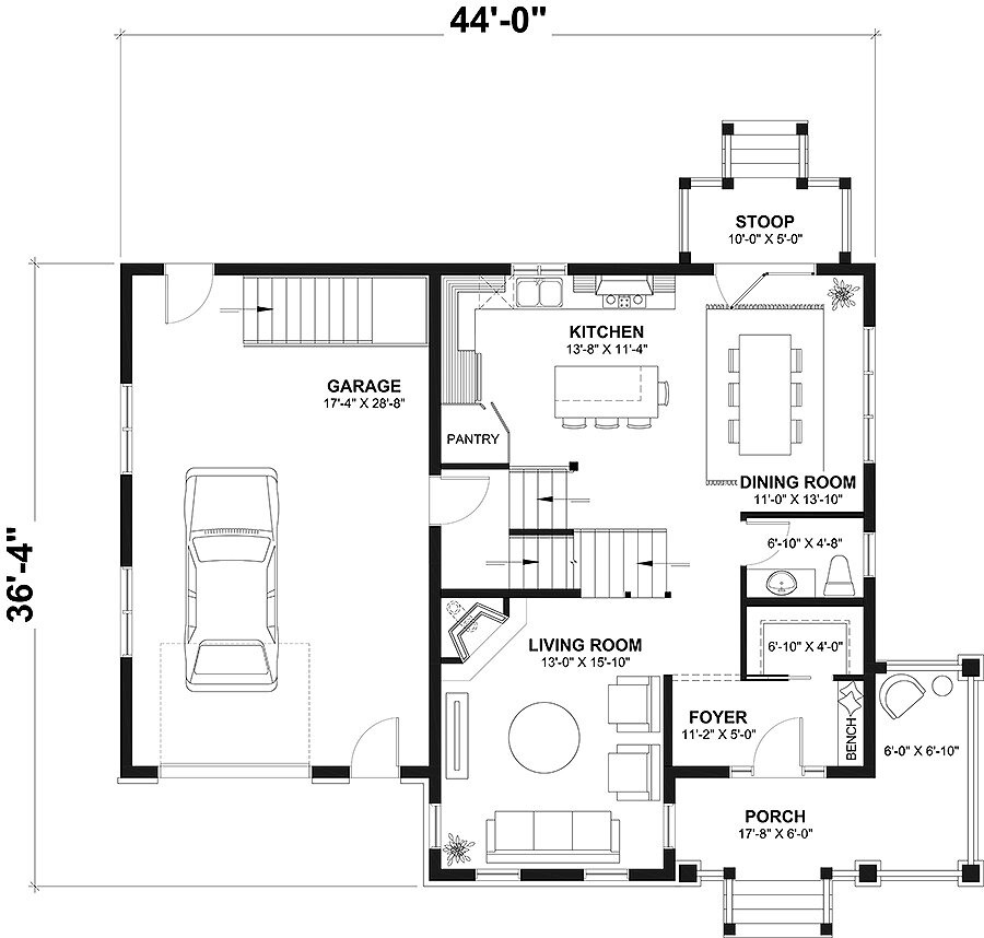 Cape Cod House Plan - La Villa 39008 - 1st Floor Plan