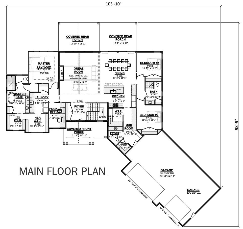Ranch House Plan - 55070 - 1st Floor Plan
