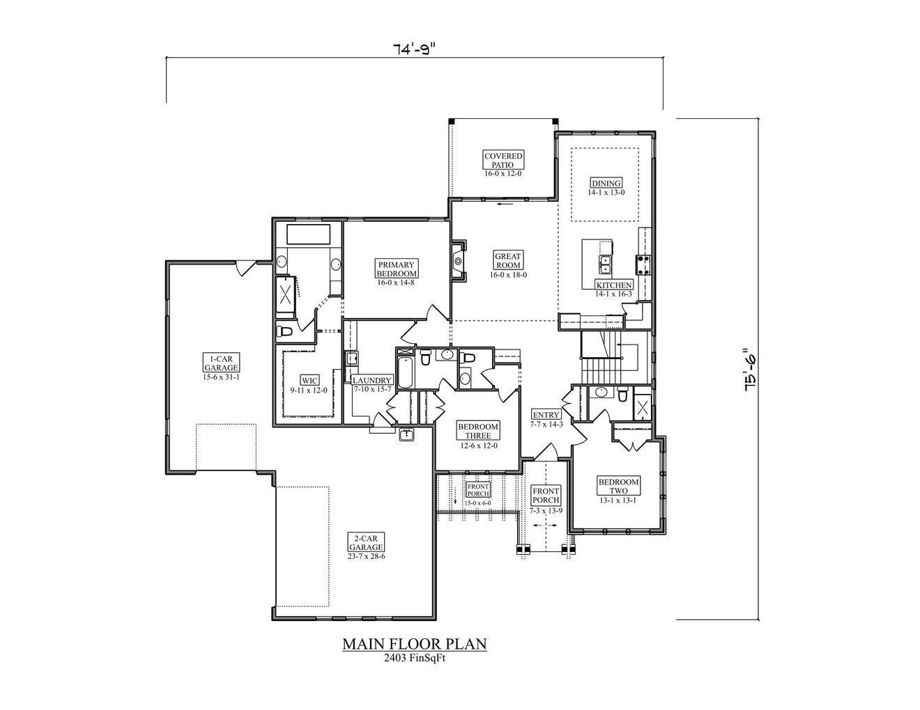 Craftsman House Plan - Hewitt 56393 - 1st Floor Plan