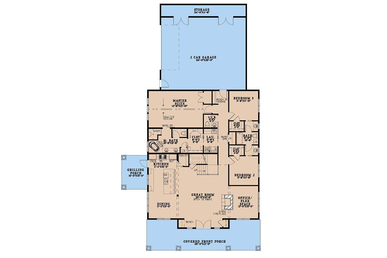 Farmhouse House Plan - Cooper Creek Farm 88339 - 1st Floor Plan