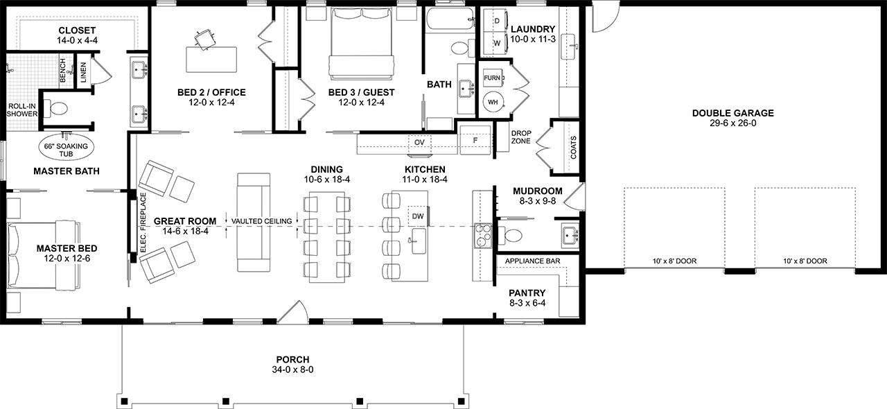 Ranch House Plan - 77761 - 1st Floor Plan