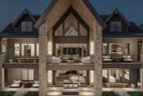 Mountain Rustic House Plan - 54805 Skyline View - Rear Exterior at Night - 
