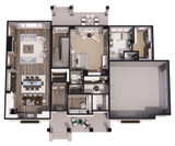 Farmhouse House Plan - Hidden Brook 30576 - 1st Floor Plan Dollhouse - 