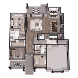 Farmhouse House Plan - Cedar Heights 98647 - 1st Floor Plan Dollhouse - 