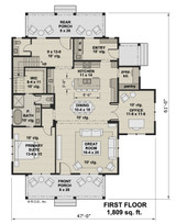 Farmhouse House Plan - Myrtle 70192 - 1st Floor Plan