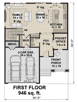 Bungalow House Plan - Huron 18515 - 1st Floor Plan