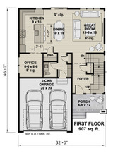 Bungalow House Plan - Glendale 74351 - 1st Floor Plan
