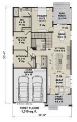 Bungalow House Plan - Nash 57367 - 1st Floor Plan