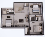 Craftsman House Plan - Newberry 47078 - 2nd Floor Plan Dollhouse - 