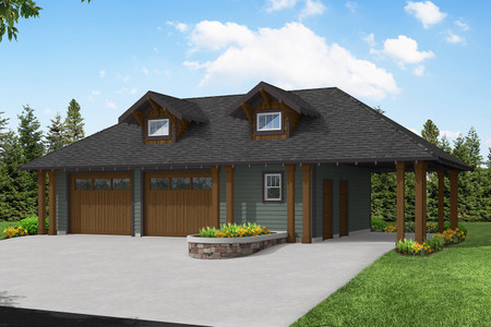 Craftsman House Plan - Garage w/Carport 50644 - Front Exterior