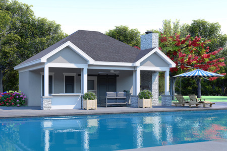 Traditional House Plan - Brandon Park Pool House 91768 - Front Exterior