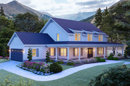 Farmhouse House Plan - Black Walnut 3.0 52498 - Front Exterior