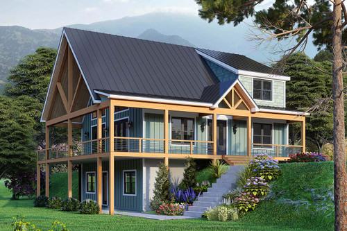 Lodge Style House Plan - Shady Pinehaven Lakeshore 19476 - Front Exterior