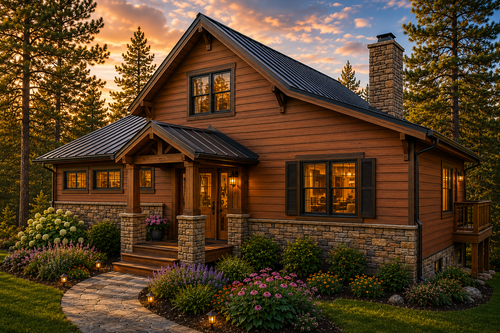 Mountain Rustic House Plan - Flathead Lake Cabin 54321 - Front Exterior