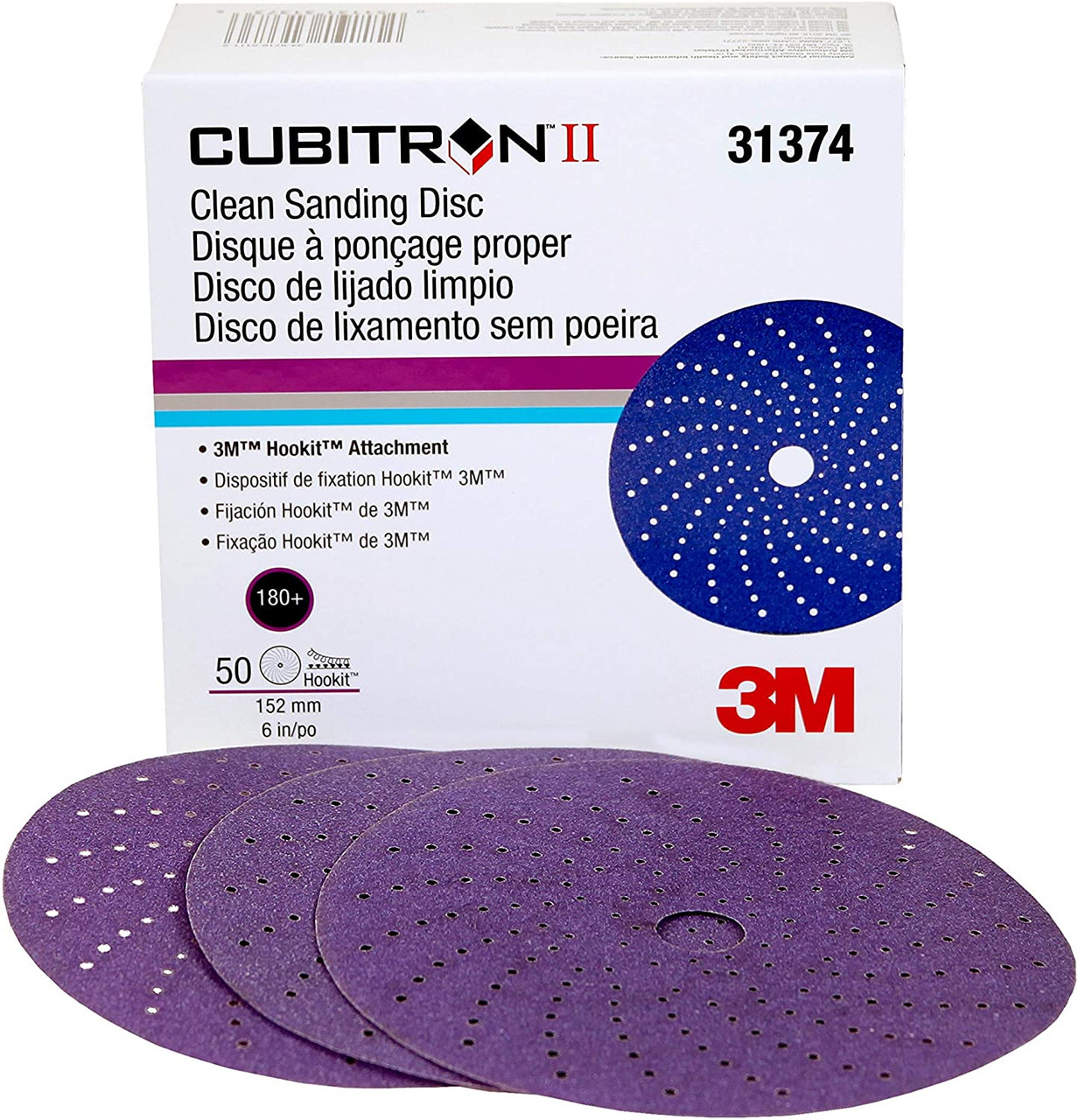 3M 31374 6" Cubitron II Hookit 180+ Grade Clean Sanding Abrasive Discs (50/Box)
