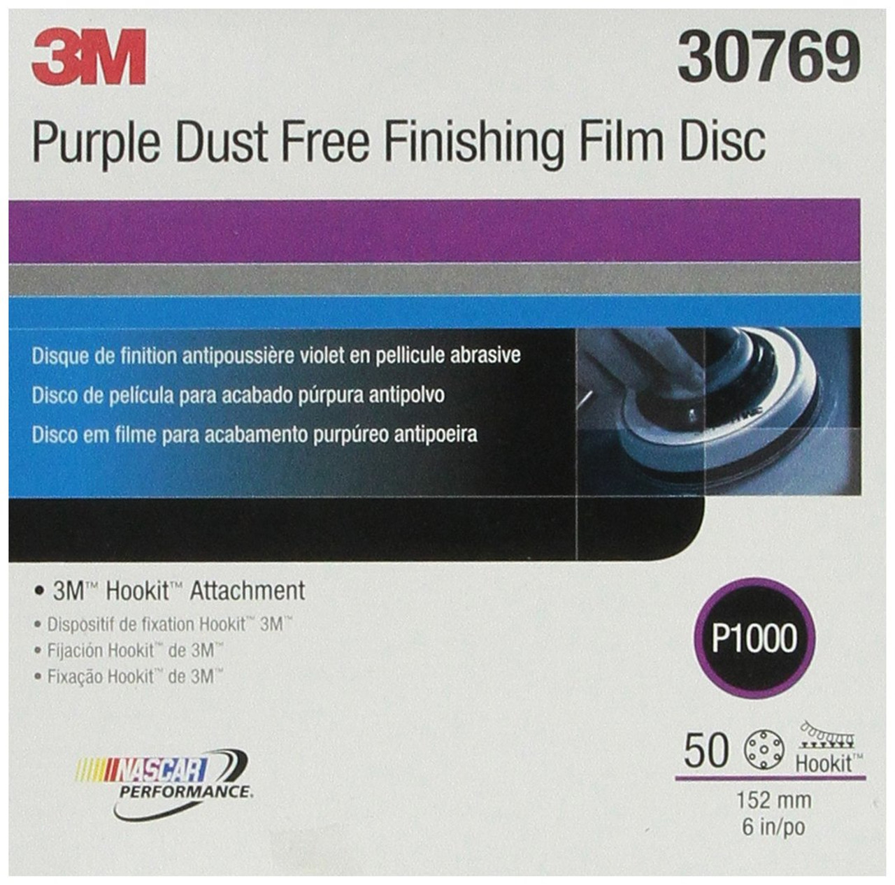 3M 30769 6" P1000 Hookit Purple Grit Dust-Free Finishing Film Disc 50/Box