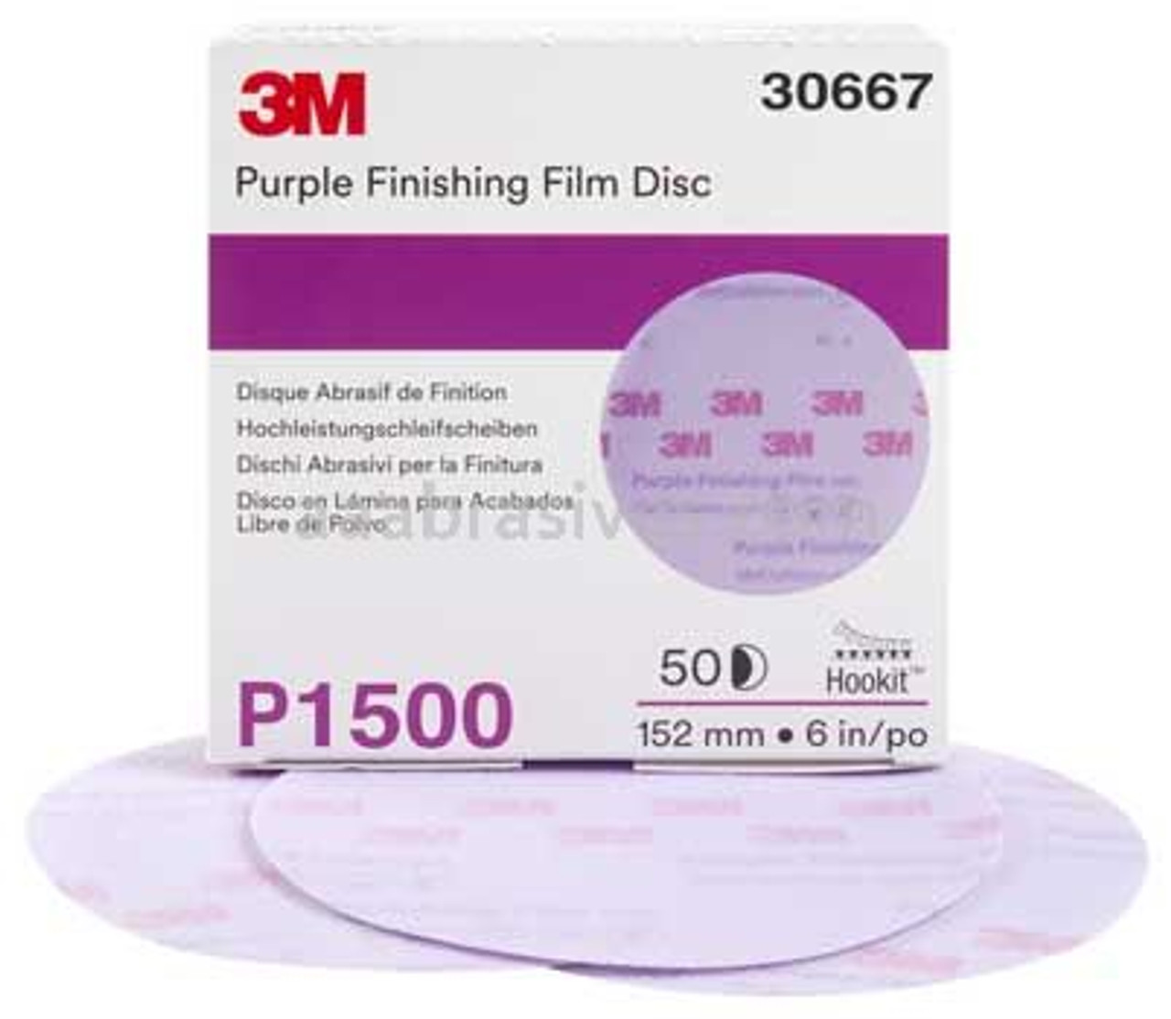 3M 30767 6" P1500 Hookit Purple Dust-Free Finishing Film Disc 260L 50/Box