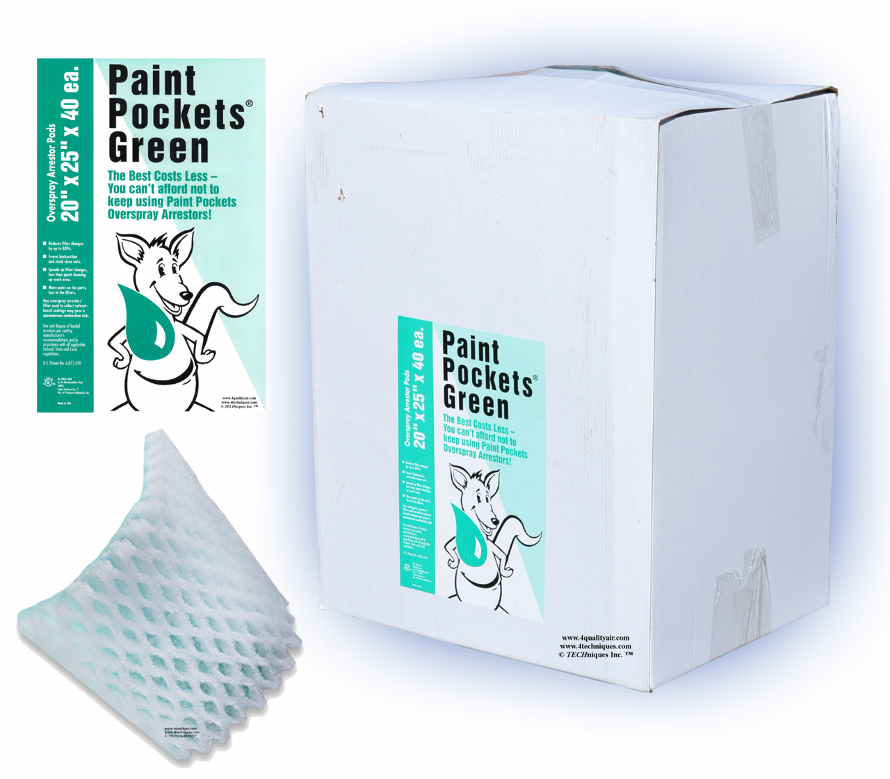 Air Filtration PKG2025 20"X25" Paint Pocket Green 40/Pack