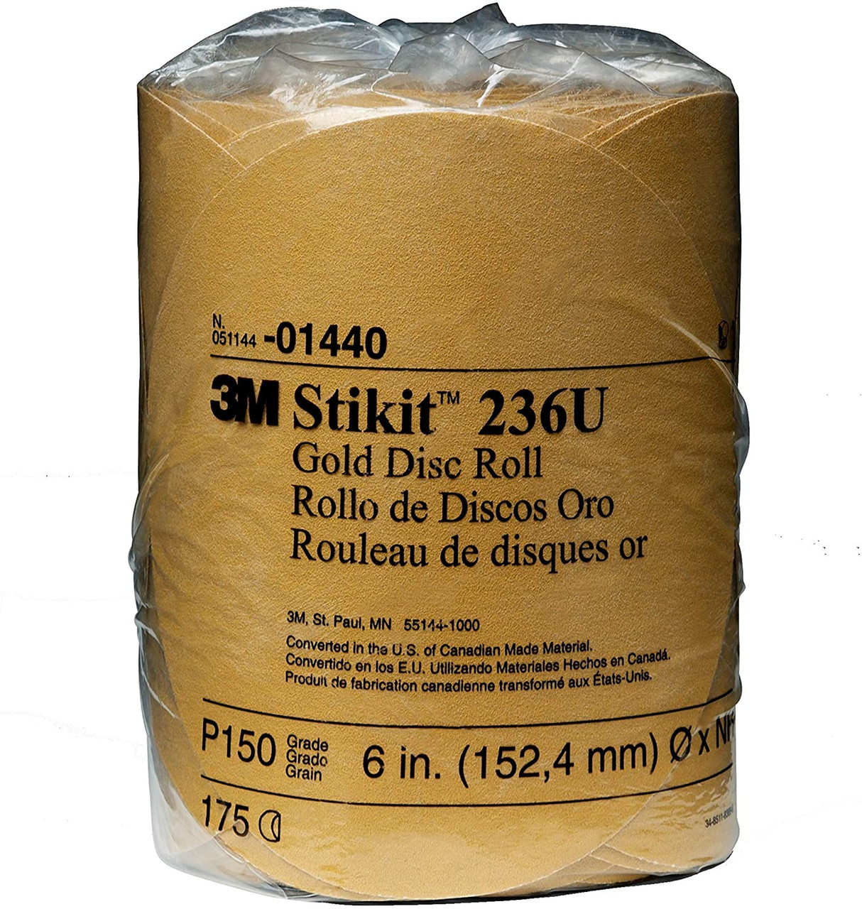 3M 01440 6" Stikit Gold Disc P150 (175/Roll)  RL