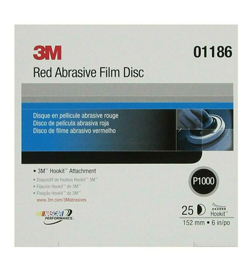 3M 1186 6" 1000 Grit Hookit Alum Ox Film Discs 25/Box