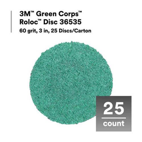 3M 36535 3" 60 Grit Roloc Green Corps Abrasive Disc 25/Box