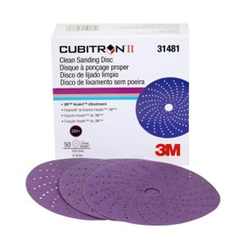 3M 31481 6" 220+ Cubitron II HookIt Multi-Hole Clean Sand Purple 50/Box