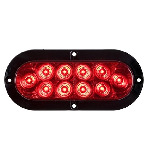 Optronics LED Red Stop/Turn/Tail Light - 6" Oval, 10 Diodes, Flange Surface Mount, Waterproof, Hard Wired (451842)