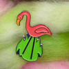 Wonderland Yarns Kitsch Club custom-designed Flamingo enamel pin.