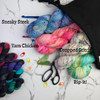 All our bright and fun Halloween colorways, hand-dyed on lovely merino yarns.