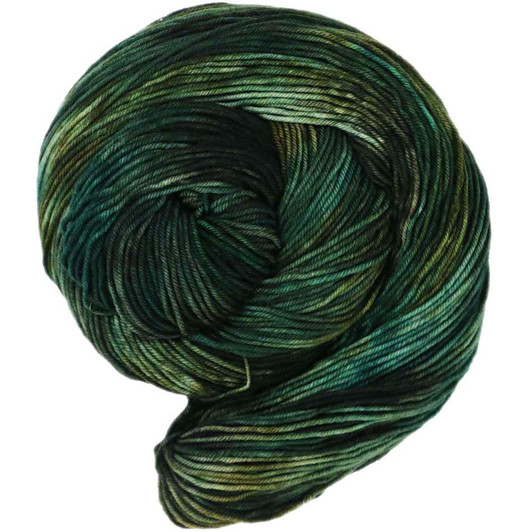 End of the Wood is a moody swirl of dark greens, spruce, and browns hand-dyed by Wonderland Yarns for the Wild Ones collection. Available on your choice of yarn base. Made in the USA.