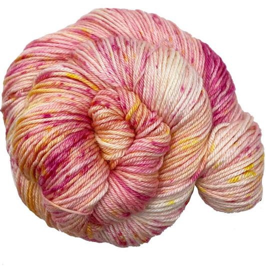 Strawberry Mango Tea by Wonderland Yarns is full of vibrant splashes of pinks, magentas, and yellows cover a natural base. Hand-dyed for the Tea Time collection. Available on your choice of yarn bases. Made in the USA.