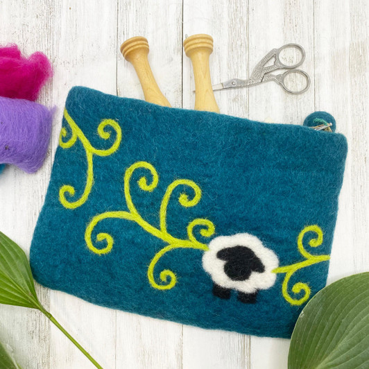Sheep with Swirls notions bag, teal