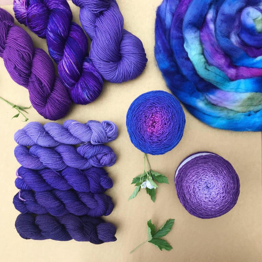 A dyers choice assortment of hand-dyed yarn and/or fiber from the Wonderland Yarns studio that is ready to ship. This may include product that is discontinued, limited edition, or one-of-a-kind. Hand-dyed by Wonderland Yarns in Vermont.
