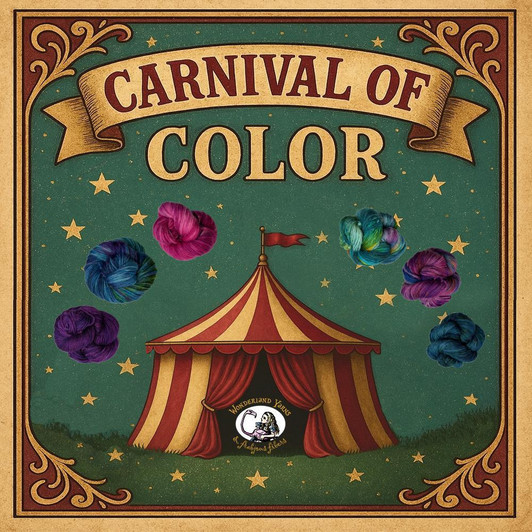 This new bi-monthly club from Wonderland Yarns is inspired by the glimmering glamour and magical mischief of a turn-of-the-century circus. Begins shipping in 2026!