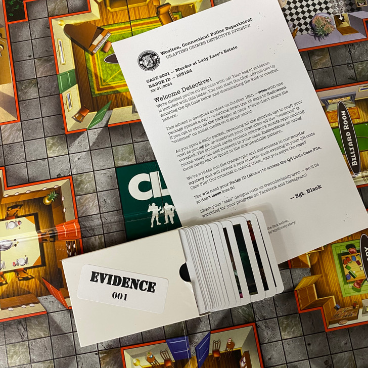 A digital copy of the colorwork cards is included in your order, with a letter explaining the case and links to an online digital 'case file.'