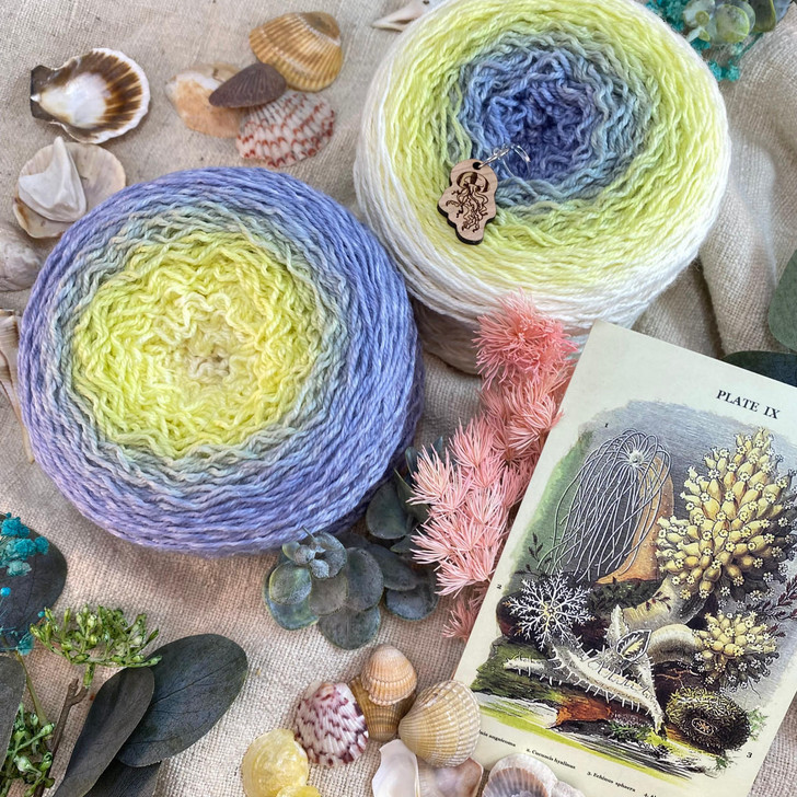 This kit includes one cake of our Garden Society Club April 2023 colorway 'Actiniae' on Mary Ann, fingering weight. As well as the knitting pattern and accompanying postcard and stitch marker. Quantities are very limited so grab it while you can!