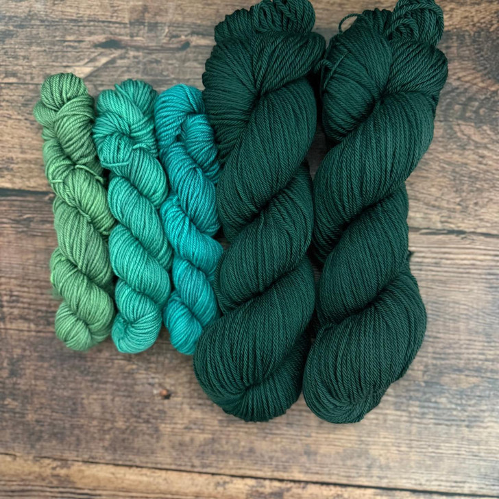 Wrapped in Whispers Shawl Kit 2 — Midnight Herb + Lime to Turquoise Shadow mini gradient