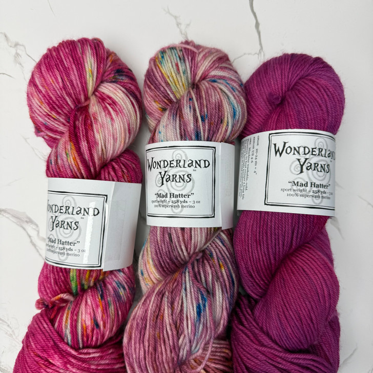 Hot pink with specks, light pink with specks, pink tonal