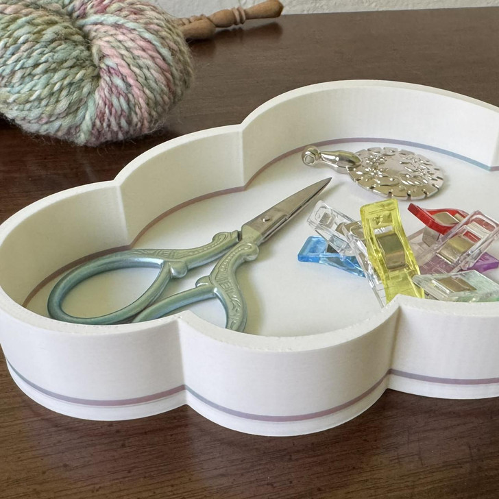 Well Sorted cloud-shaped knitting notions tray for stitch markers, progress keepers, and small fiber arts accessories.