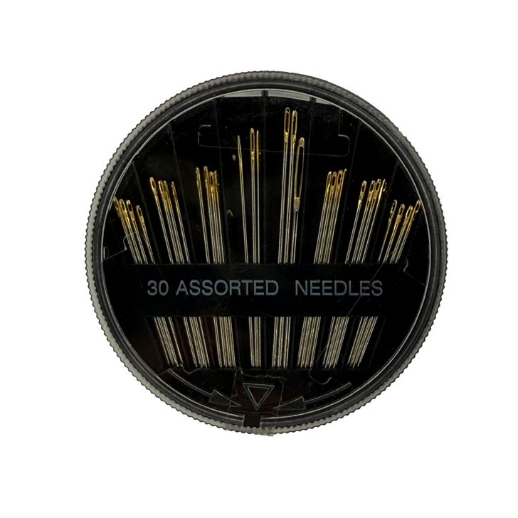 This handy set includes 30 assorted needles stored in a convenient twist-top case. Simply rotate the lid to dispense the size you need