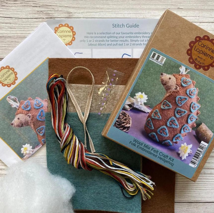 An example of the content of a Corinne Lapierre felt embroidery kit.